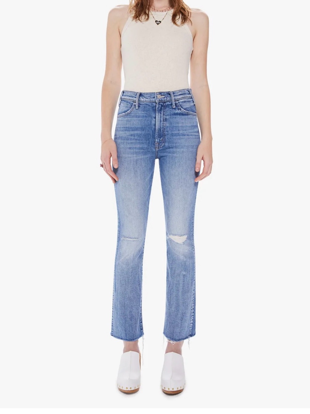 Mother jeans the hustler ankle fray in crashing hard blue size 27 flare